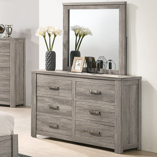 Floren Contemporary Weathered Gray Wood 6-Drawer Dresser with Mirror