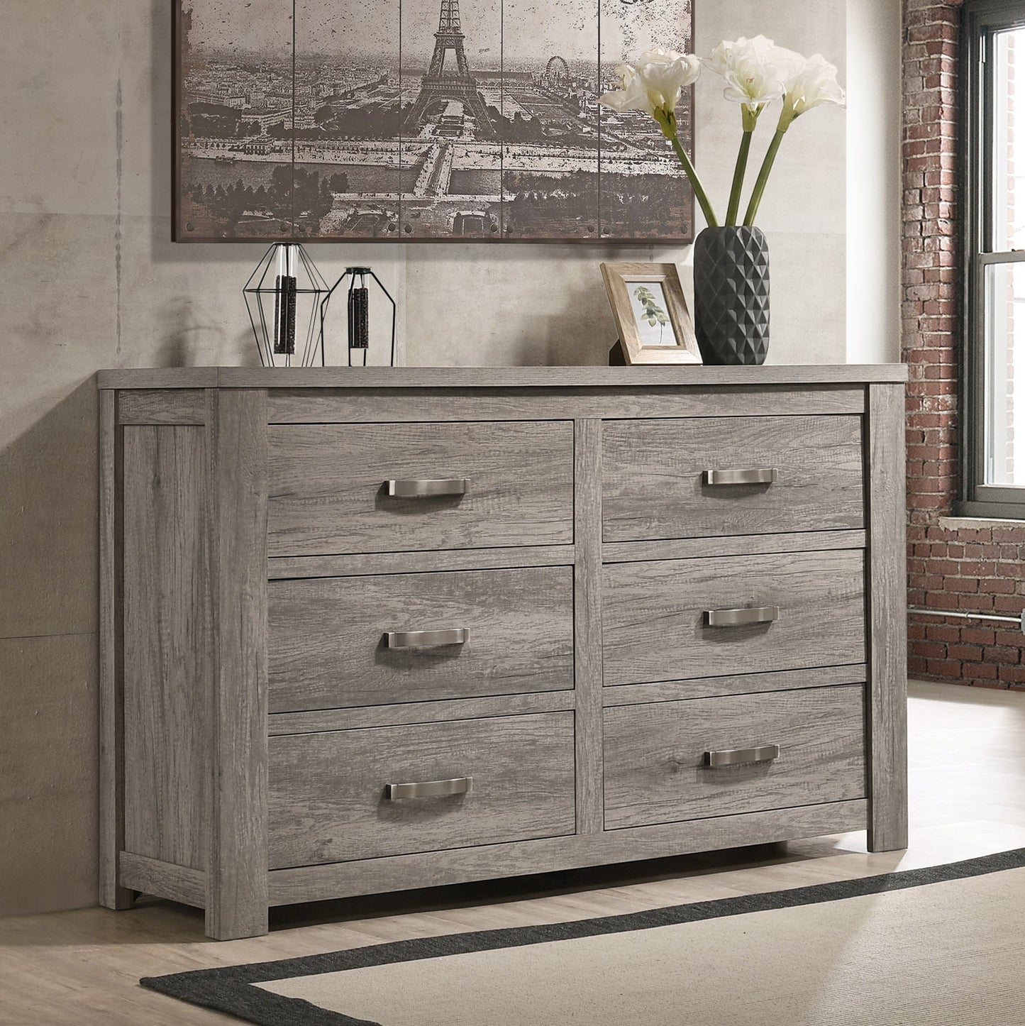 Floren Contemporary Weathered Gray Wood 6-Drawer Dresser