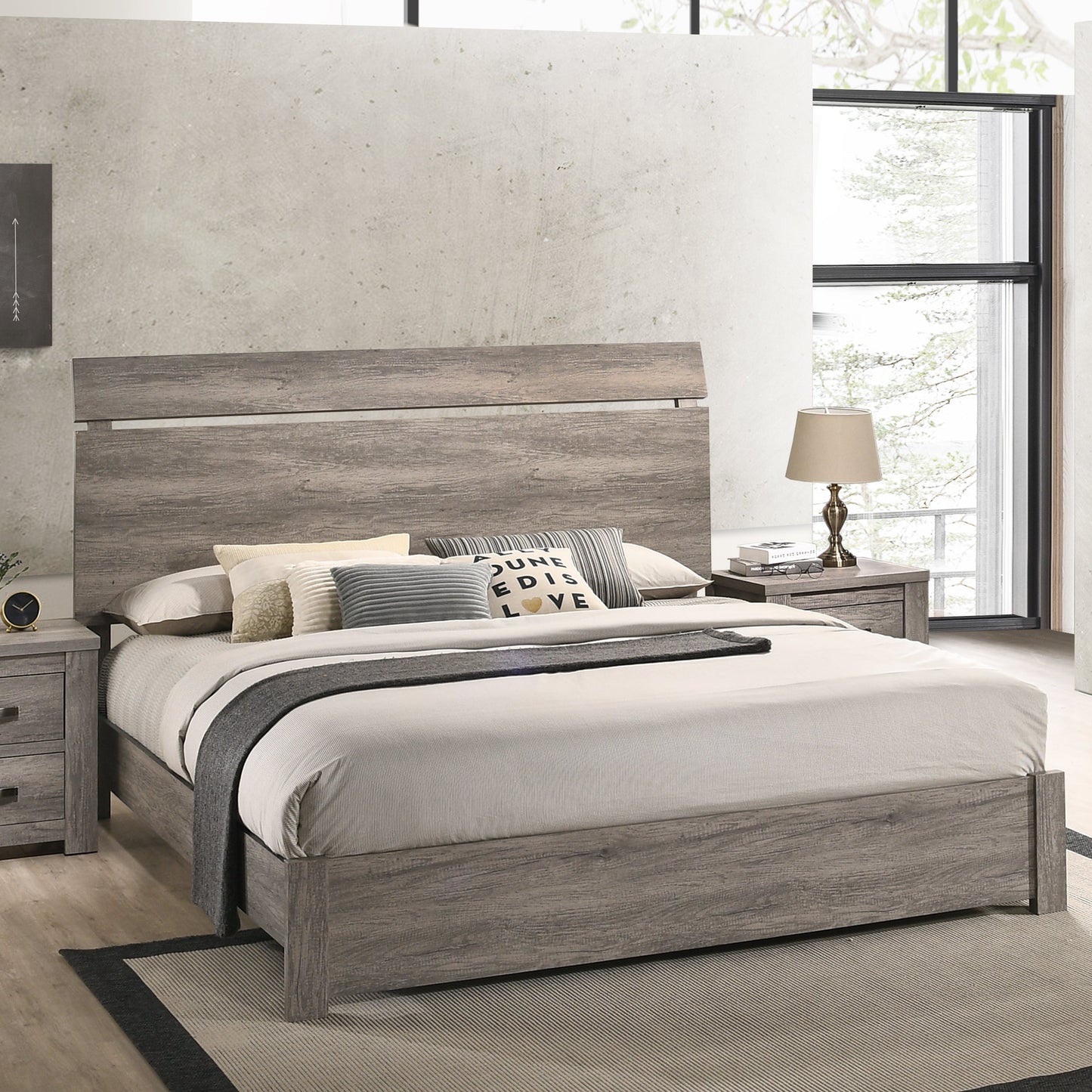 Floren Contemporary Weathered Gray Wood Bedroom Collection