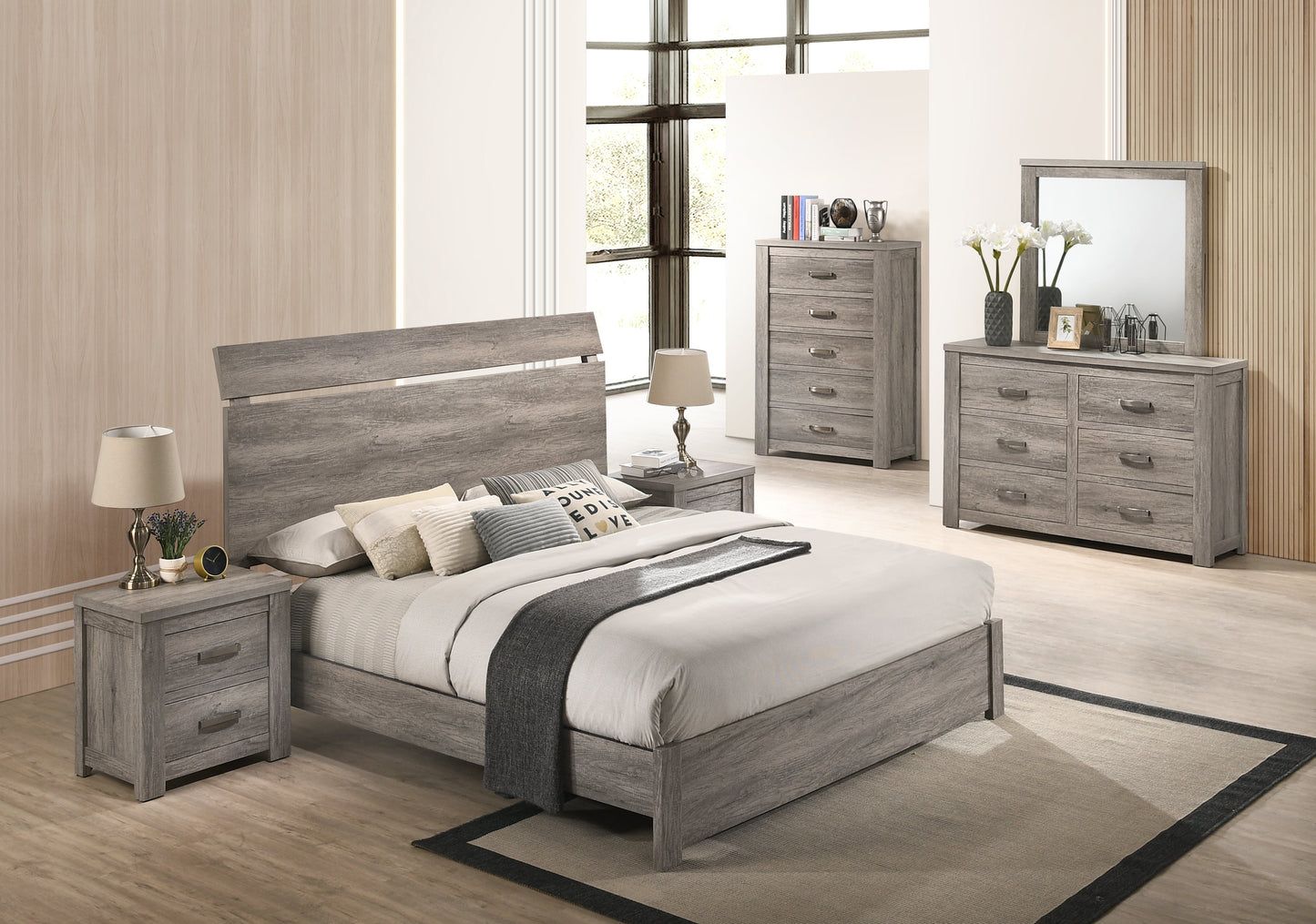 Floren Contemporary Weathered Gray Wood Bedroom Collection