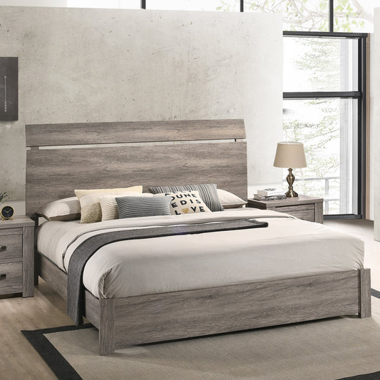 Floren Contemporary Weathered Gray Wood Panel Bed