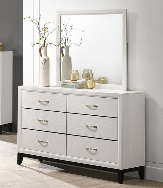 Stout Contemporary 6-Drawer Metal Bar Pulls Wood Dresser with Mirror, White