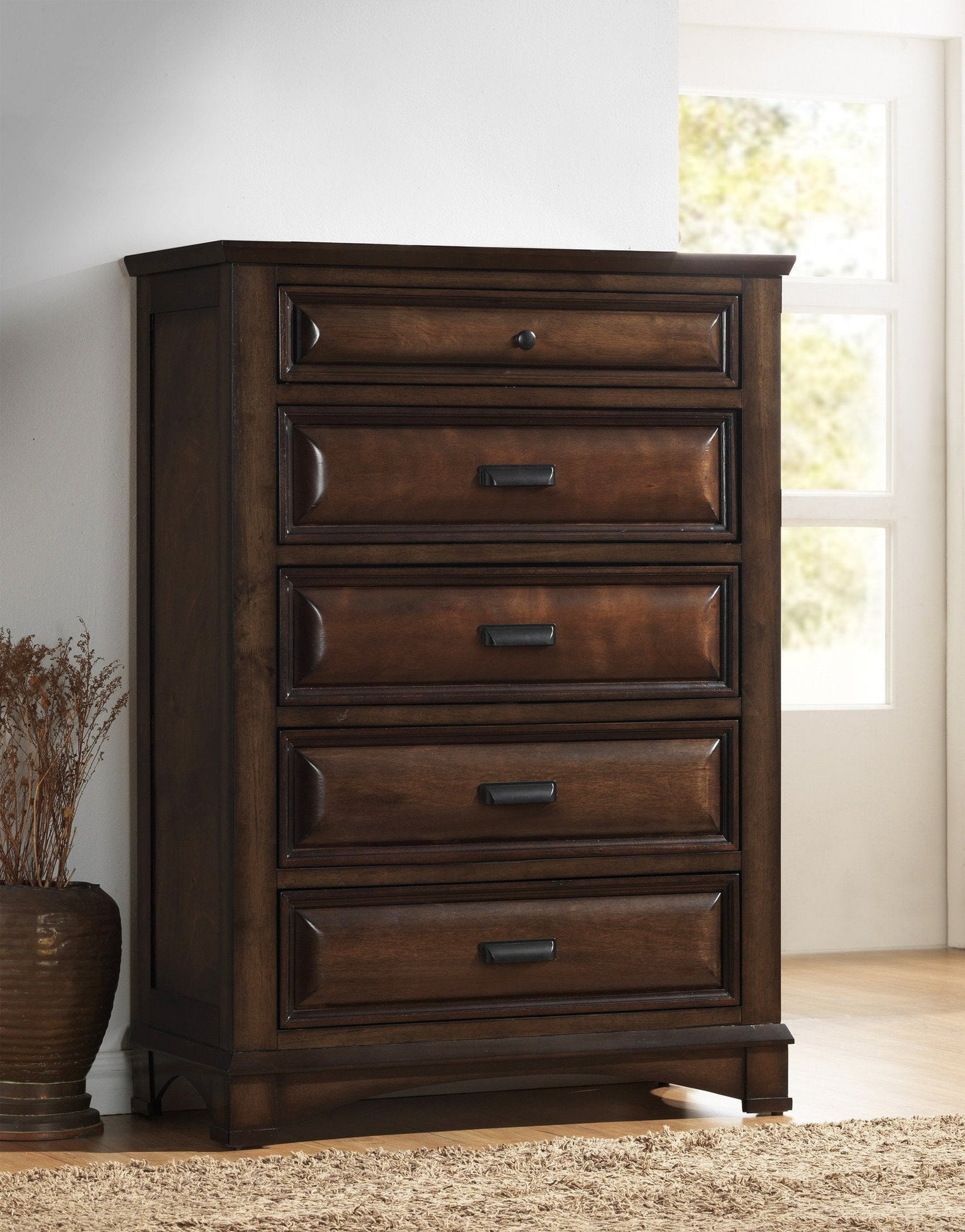 Broval 179 Light Espresso Finish Wood 5 Drawers Chest