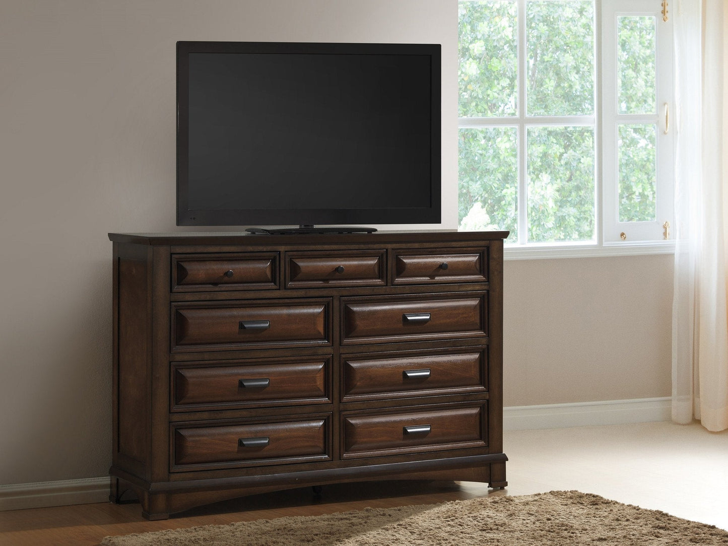 Broval 179 Light Espresso Finish Wood 9 Drawers Dresser and Mirror