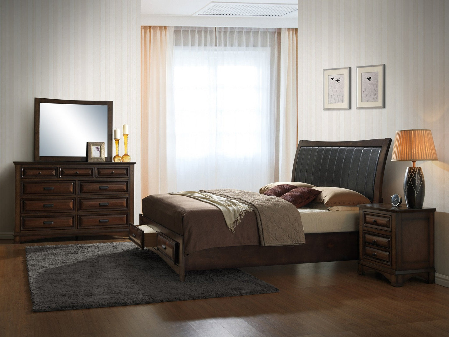 Broval 179 Light Espresso Finish Wood 9 Drawers Dresser and Mirror