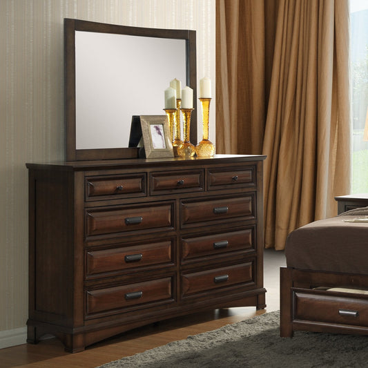 Broval 179 Light Espresso Finish Wood 9 Drawers Dresser and Mirror