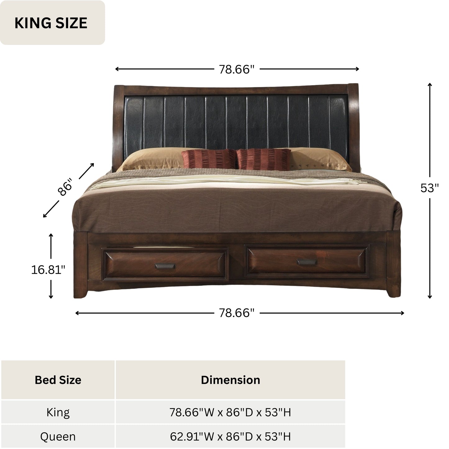 Broval Light Espresso Finish Wood Storage Platform Bed