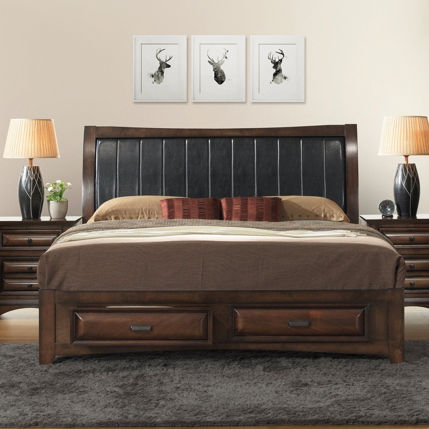 Broval Light Espresso Finish Wood Storage Platform Bed