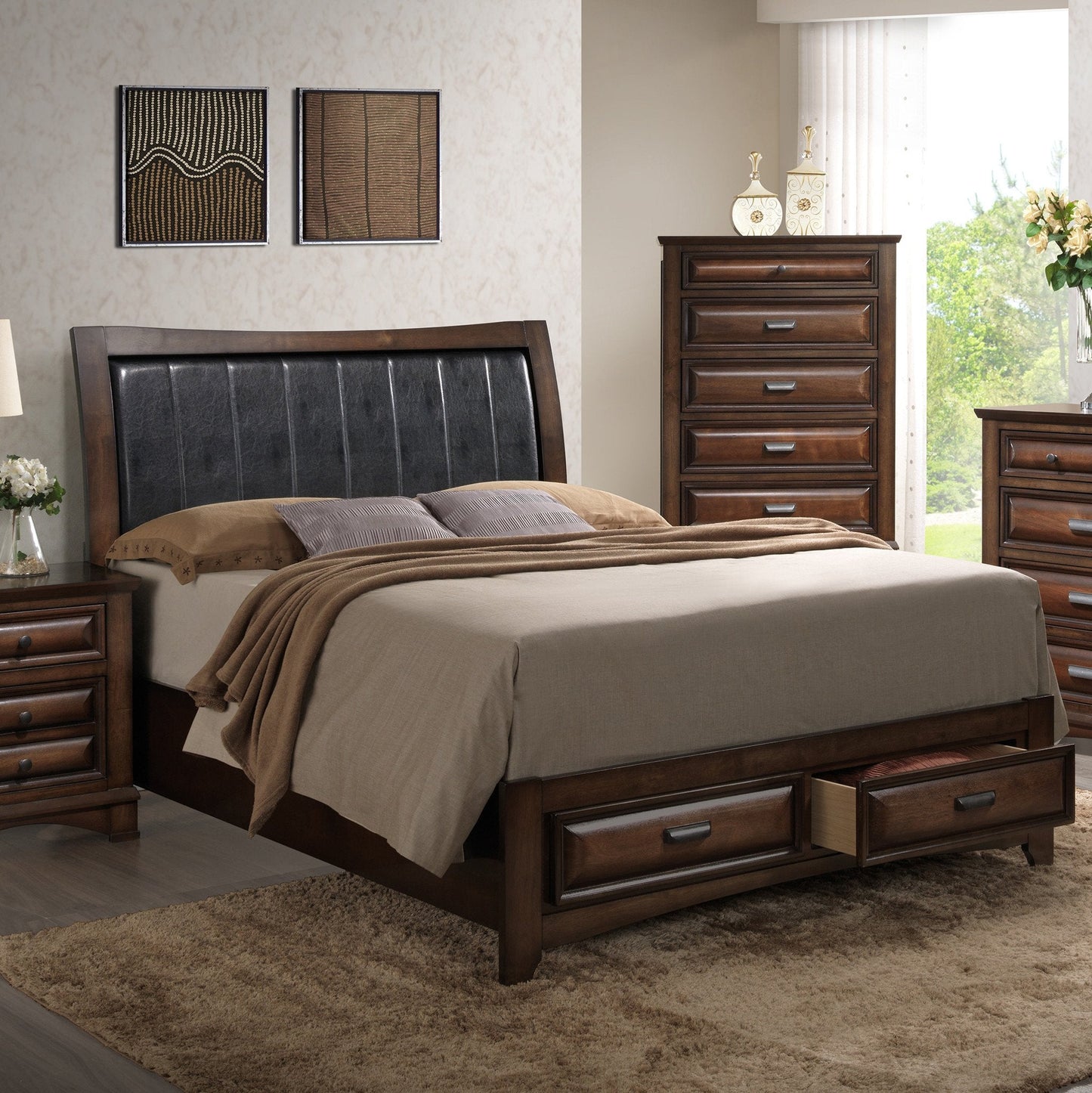 Broval Light Espresso Finish Wood Storage Platform Bed