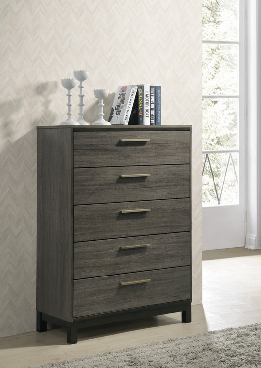 Ioana Antique Grey Finish Wood 5 Drawers Chest