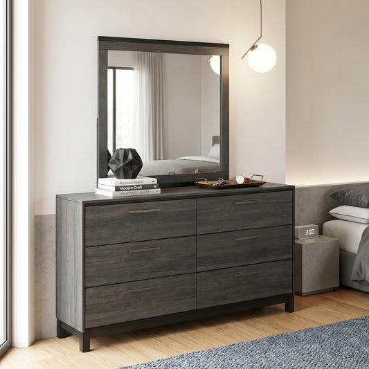 Ioana Antique Grey Finish Wood Dresser and Mirror