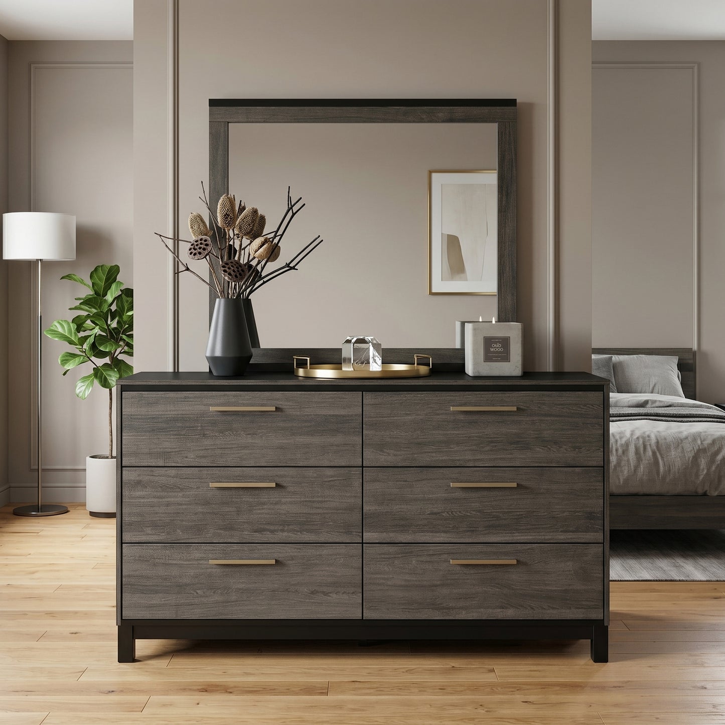 Ioana Antique Grey Finish Wood Dresser and Mirror