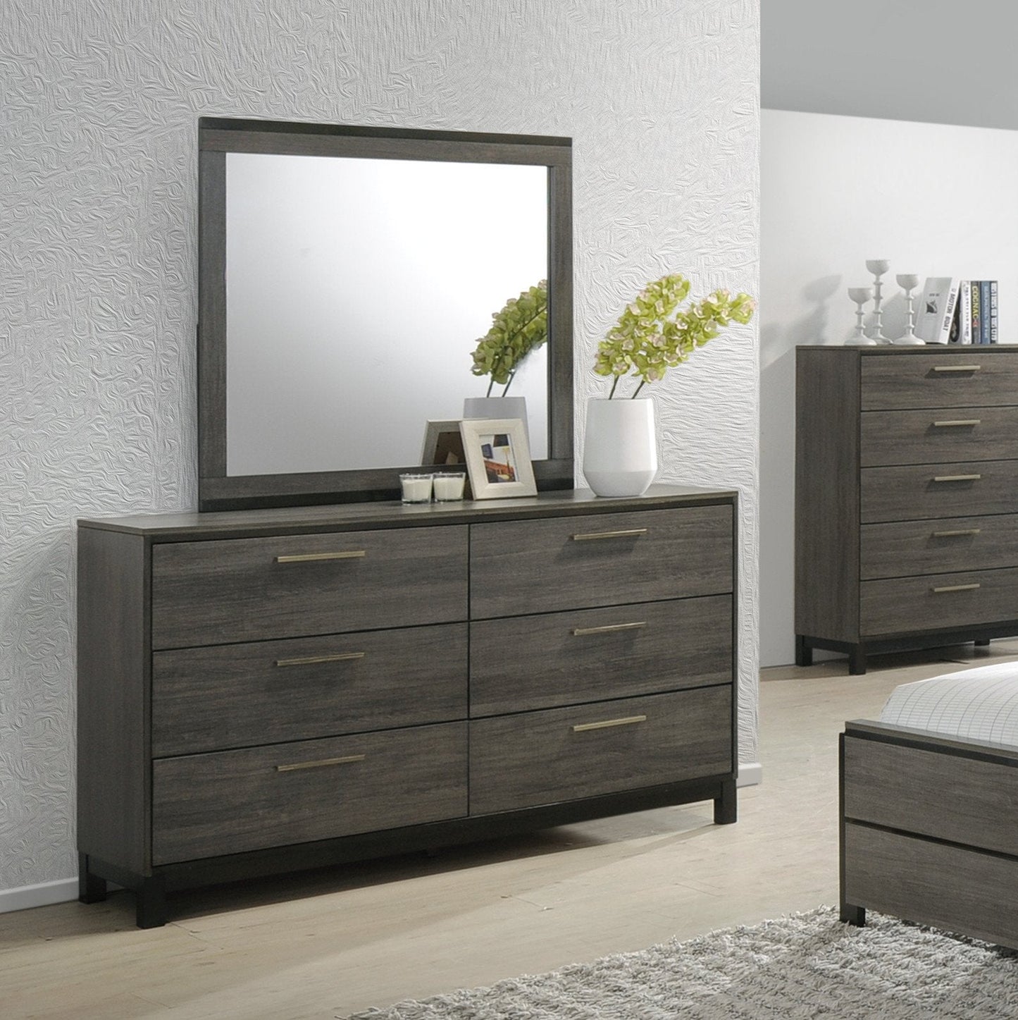 Ioana Antique Grey Finish Wood Dresser and Mirror