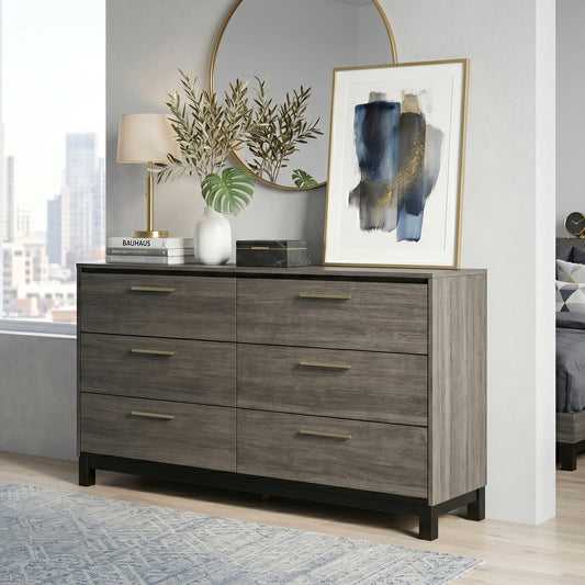 Ioana Antique Grey Finish Wood 6 Drawers Dresser