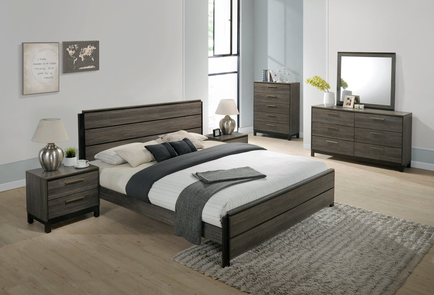 Ioana Weathered Gray Finish Wood Bedroom Collection