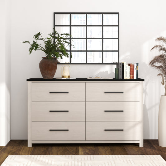 Roundhill Furniture Realynn 6-Drawer Bedroom Dresser, Off-White Finish