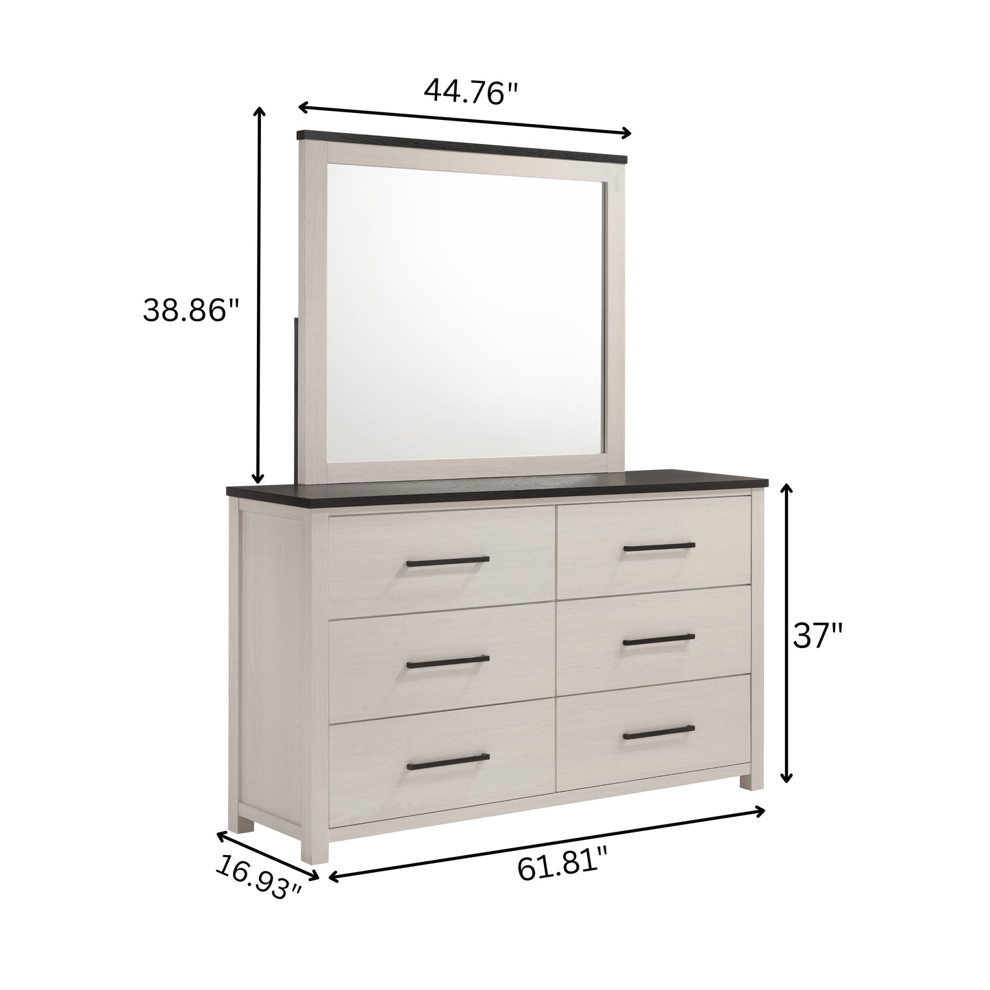 Roundhill Furniture Realynn 6-Drawer Bedroom Dresser with Mirror, Off-White Finish