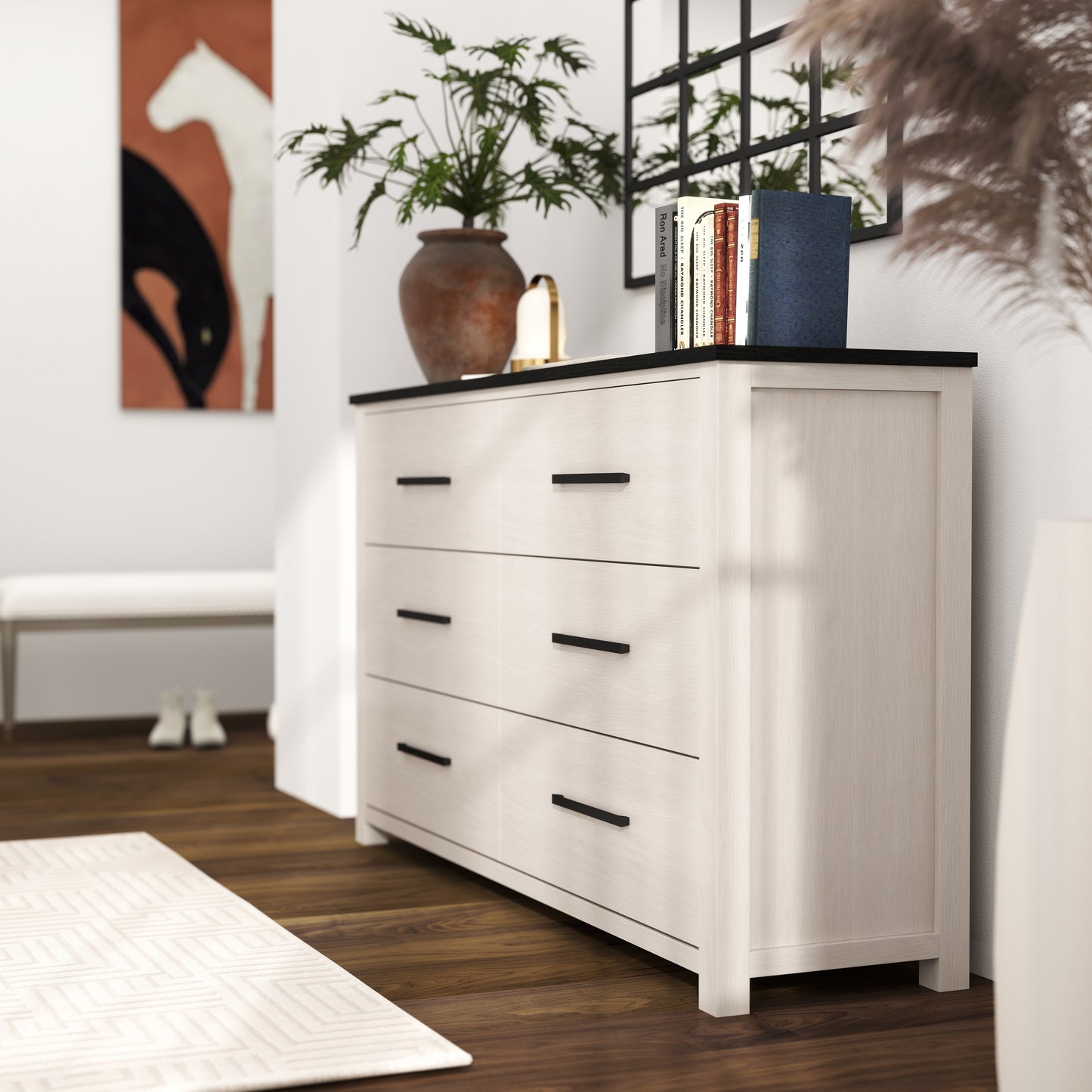 Roundhill Furniture Realynn 6-Drawer Bedroom Dresser, Off-White Finish