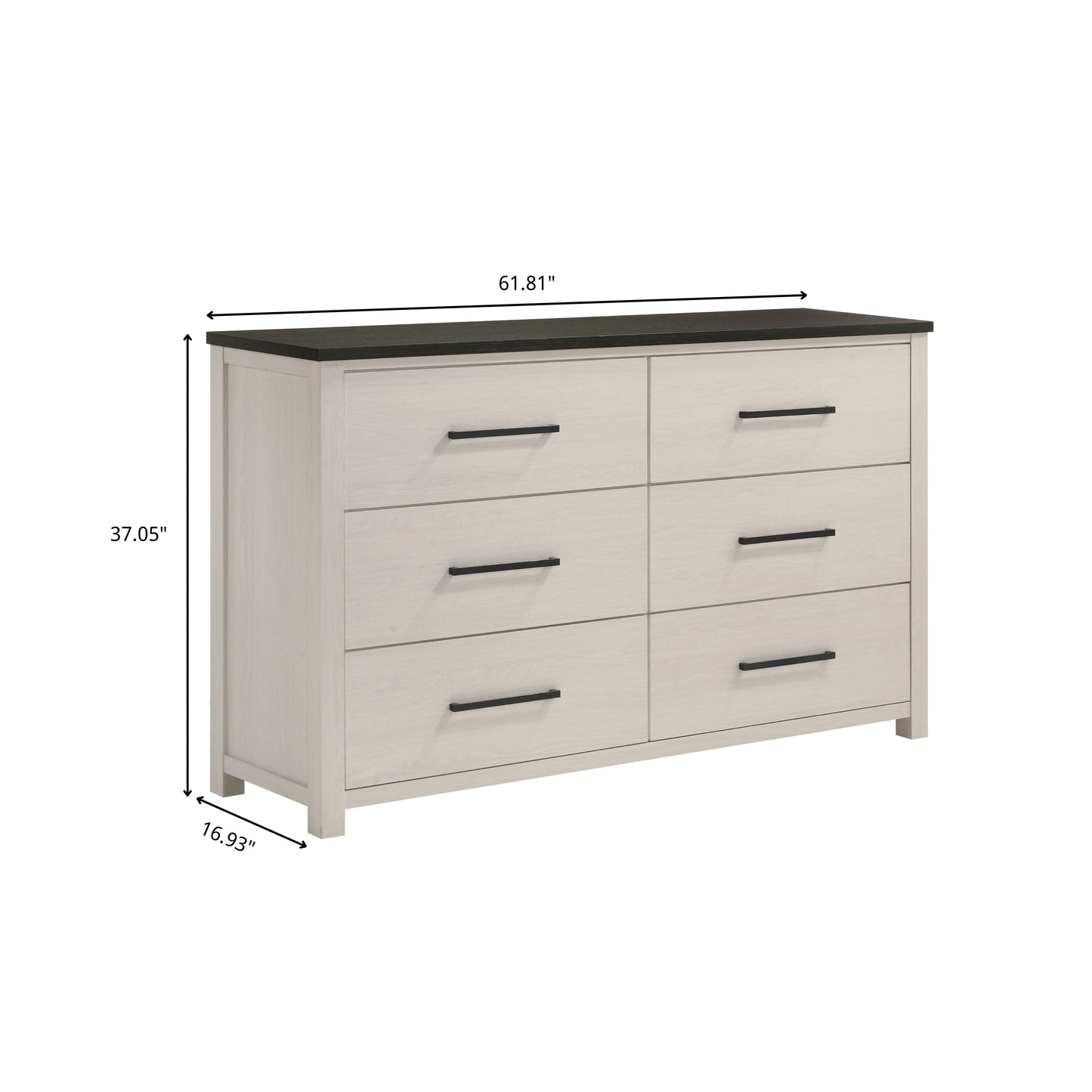 Roundhill Furniture Realynn 6-Drawer Bedroom Dresser, Off-White Finish