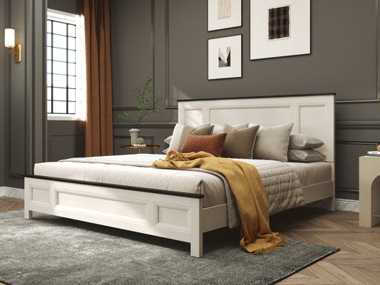 Roundhill Furniture Realynn Panel Bed, Off-White Finish