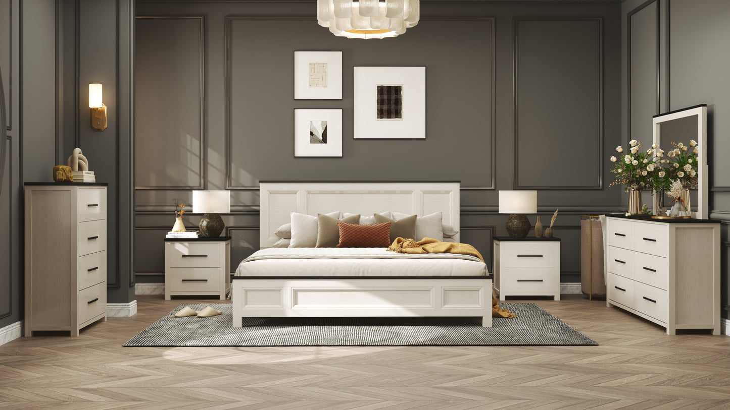 Roundhill Furniture Realynn Wood Bedroom Collection, Off-White Finish