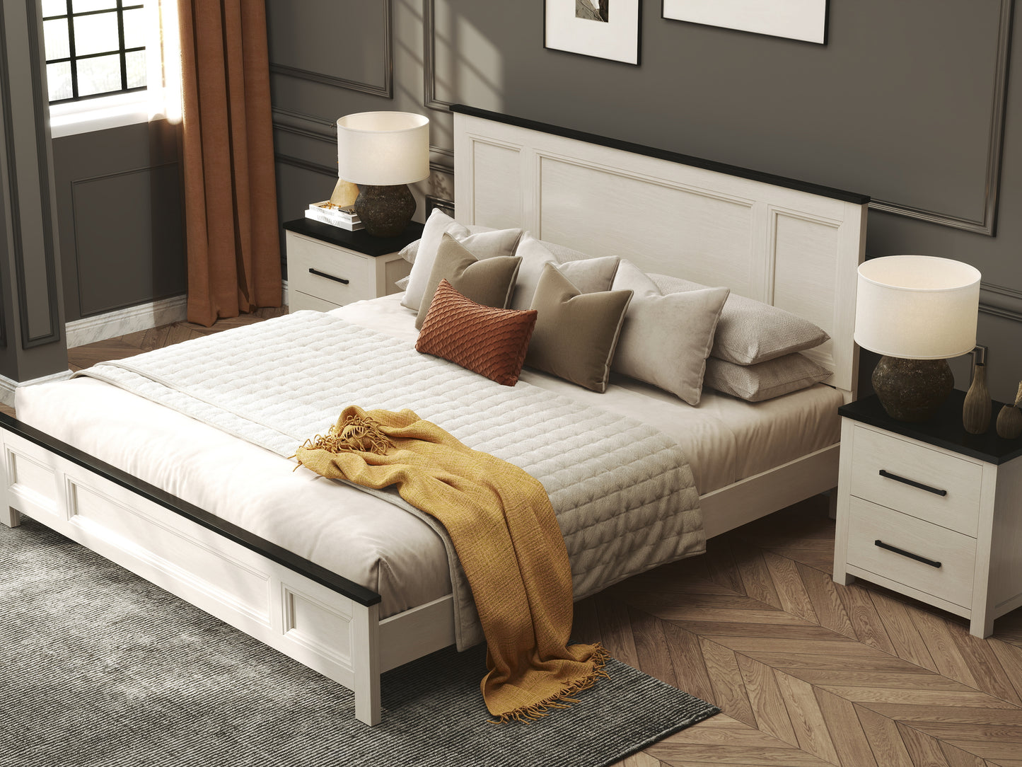 Roundhill Furniture Realynn Wood Bedroom Collection, Off-White Finish