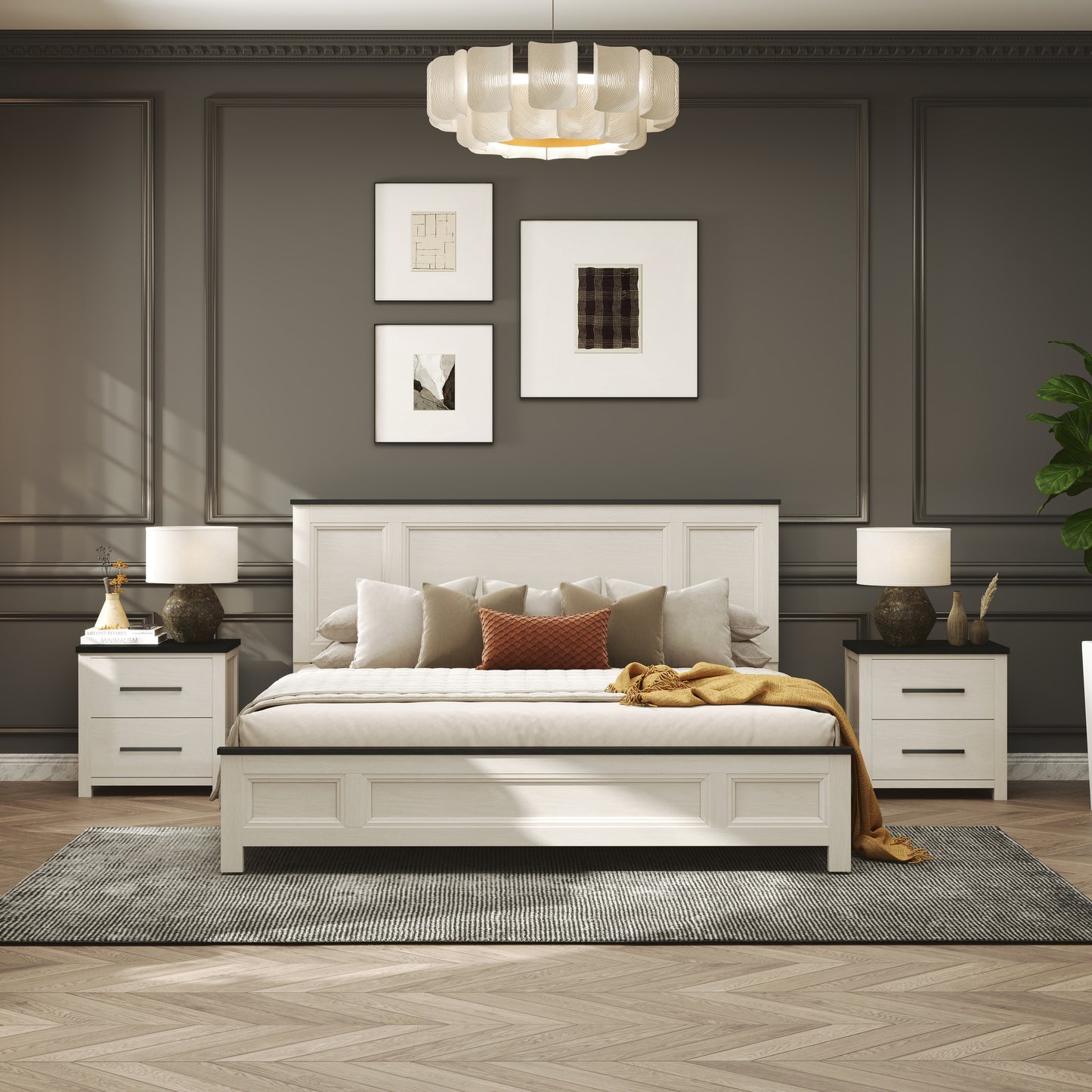 Roundhill Furniture Realynn Wood Bedroom Collection, Off-White Finish