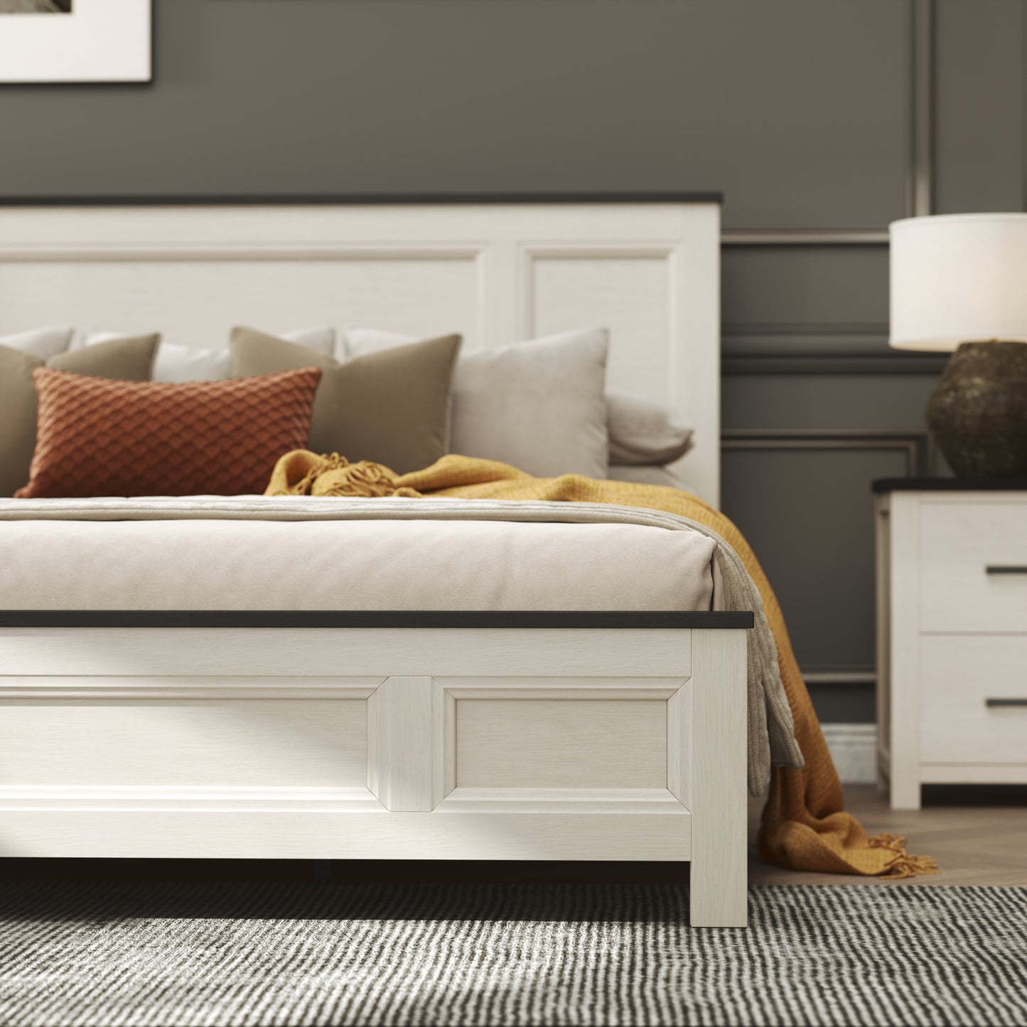 Roundhill Furniture Realynn Wood Bedroom Collection, Off-White Finish