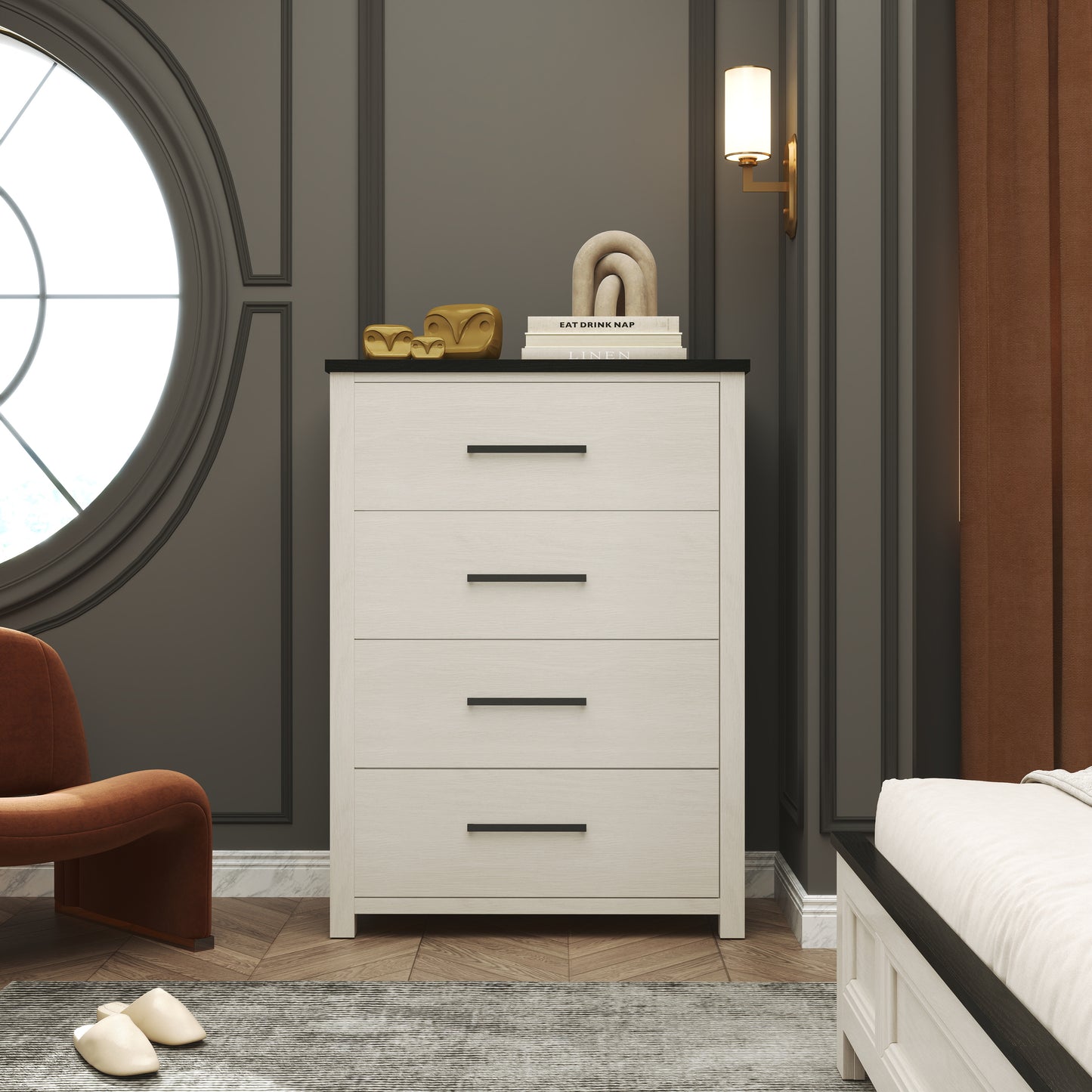 Roundhill Furniture Realynn Wood Bedroom Collection, Off-White Finish