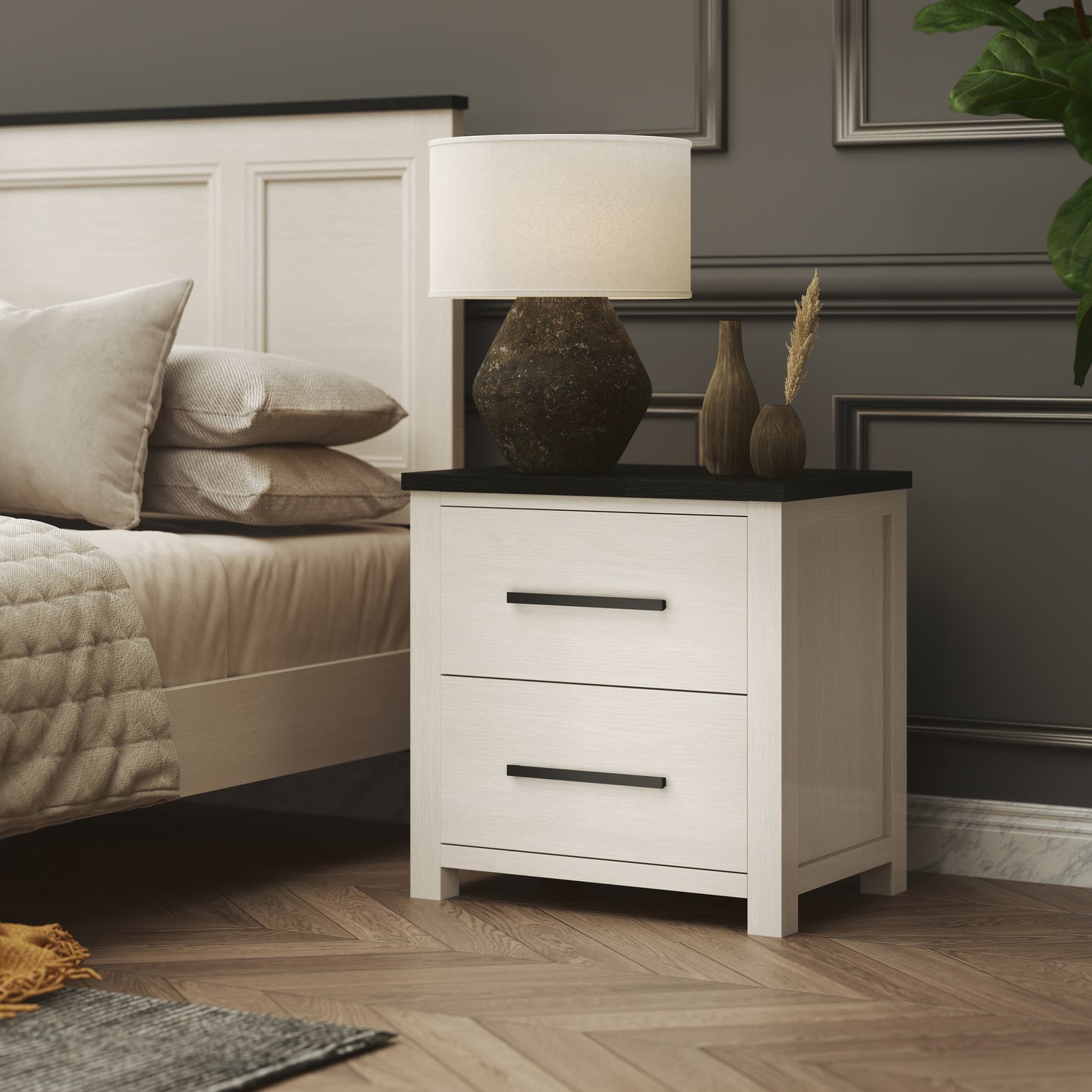 Roundhill Furniture Realynn Wood Bedroom Collection, Off-White Finish