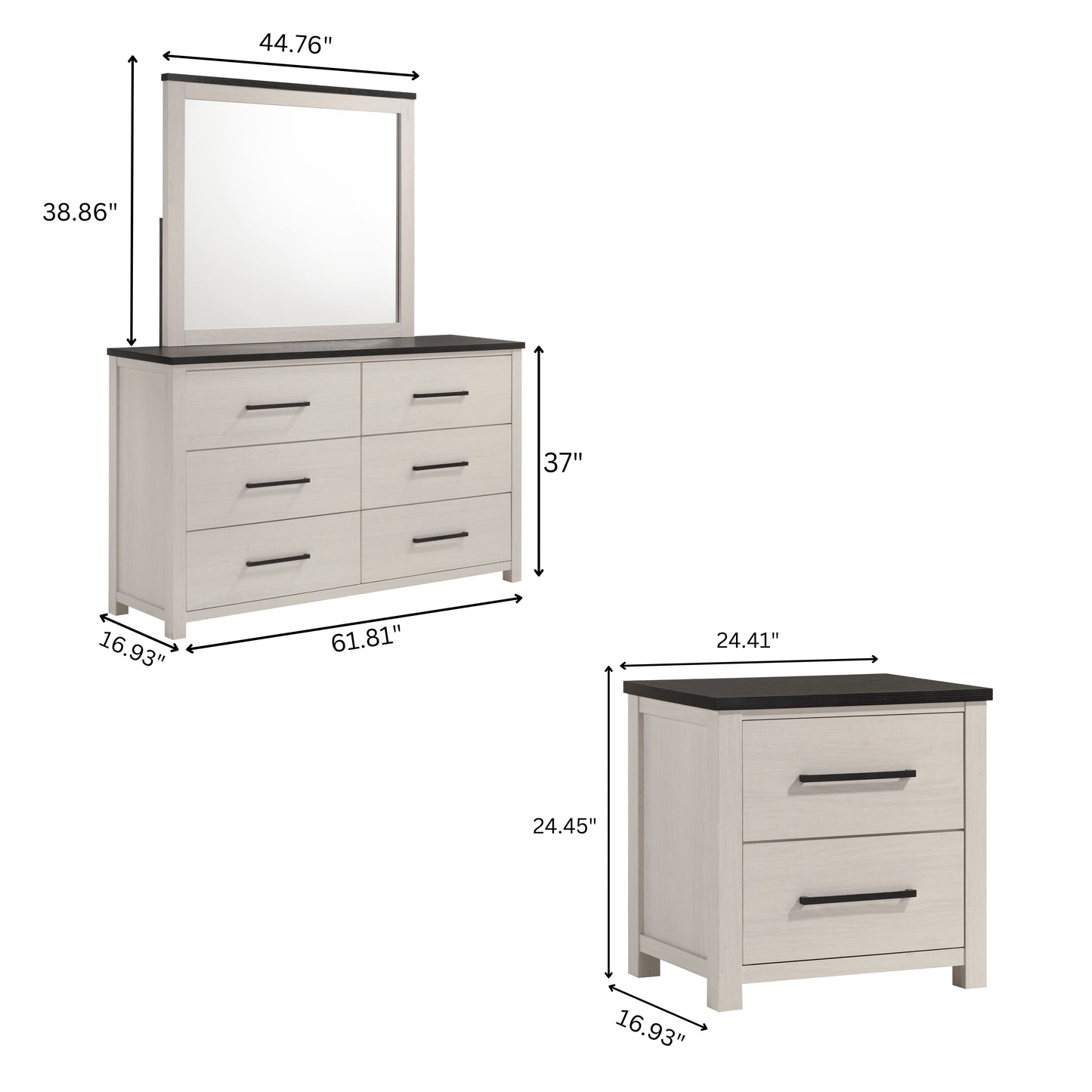 Roundhill Furniture Realynn Wood Bedroom Collection, Off-White Finish