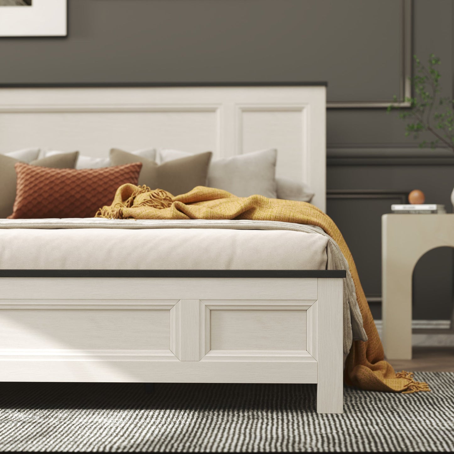 Roundhill Furniture Realynn Panel Bed, Off-White Finish