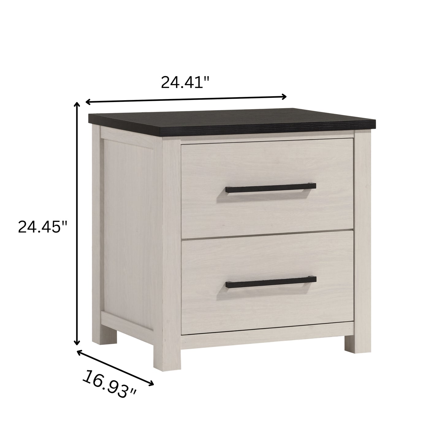 Roundhill Furniture Realynn 2-Drawer Bedroom Nightstand, Off-White Finish