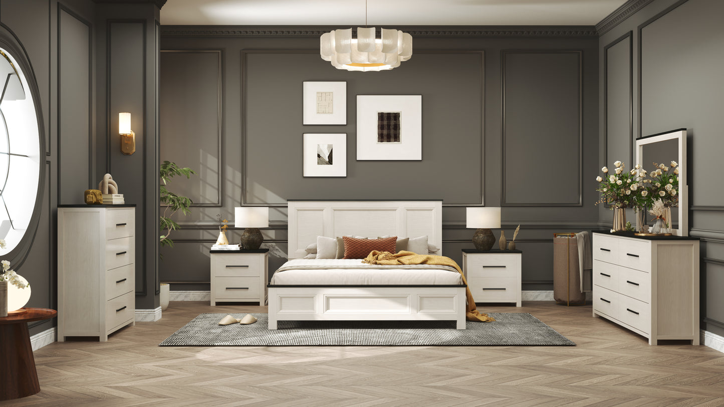 Roundhill Furniture Realynn Wood Bedroom Collection, Off-White Finish