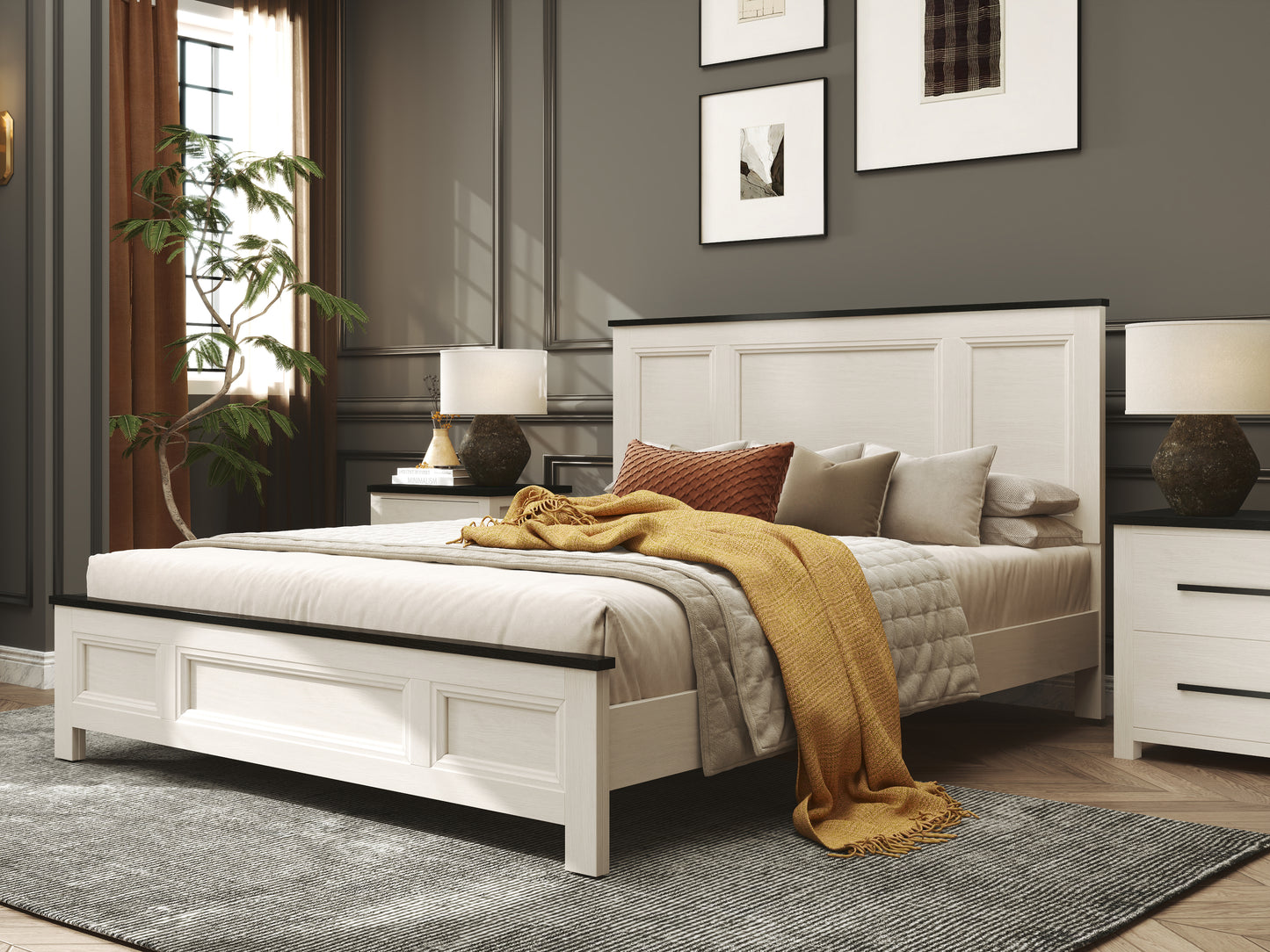 Roundhill Furniture Realynn Wood Bedroom Collection, Off-White Finish