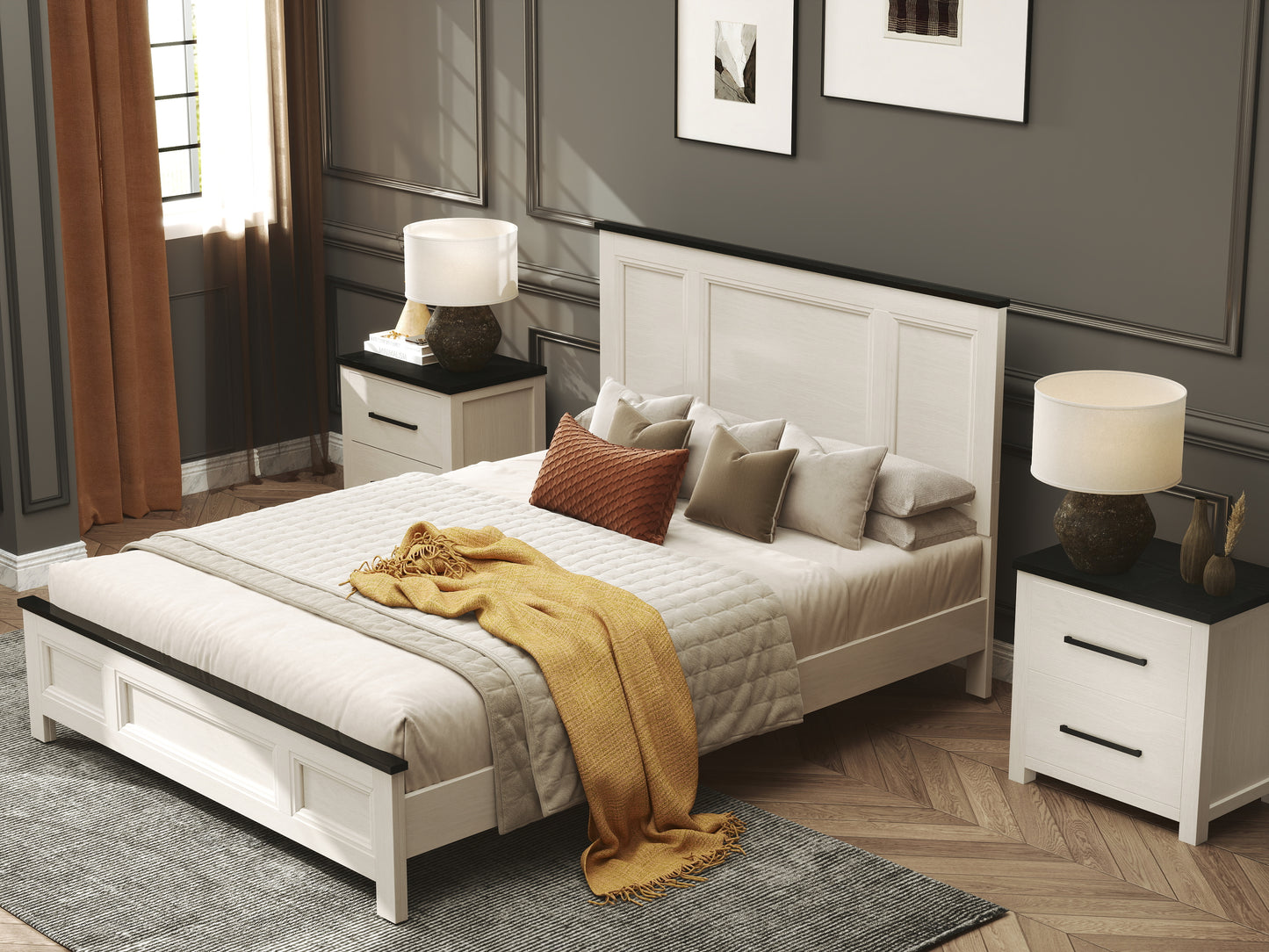 Roundhill Furniture Realynn Wood Bedroom Collection, Off-White Finish