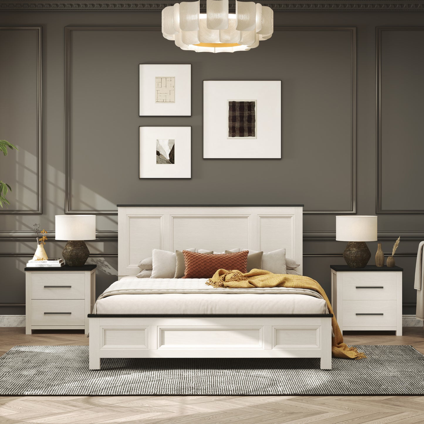 Roundhill Furniture Realynn Wood Bedroom Collection, Off-White Finish