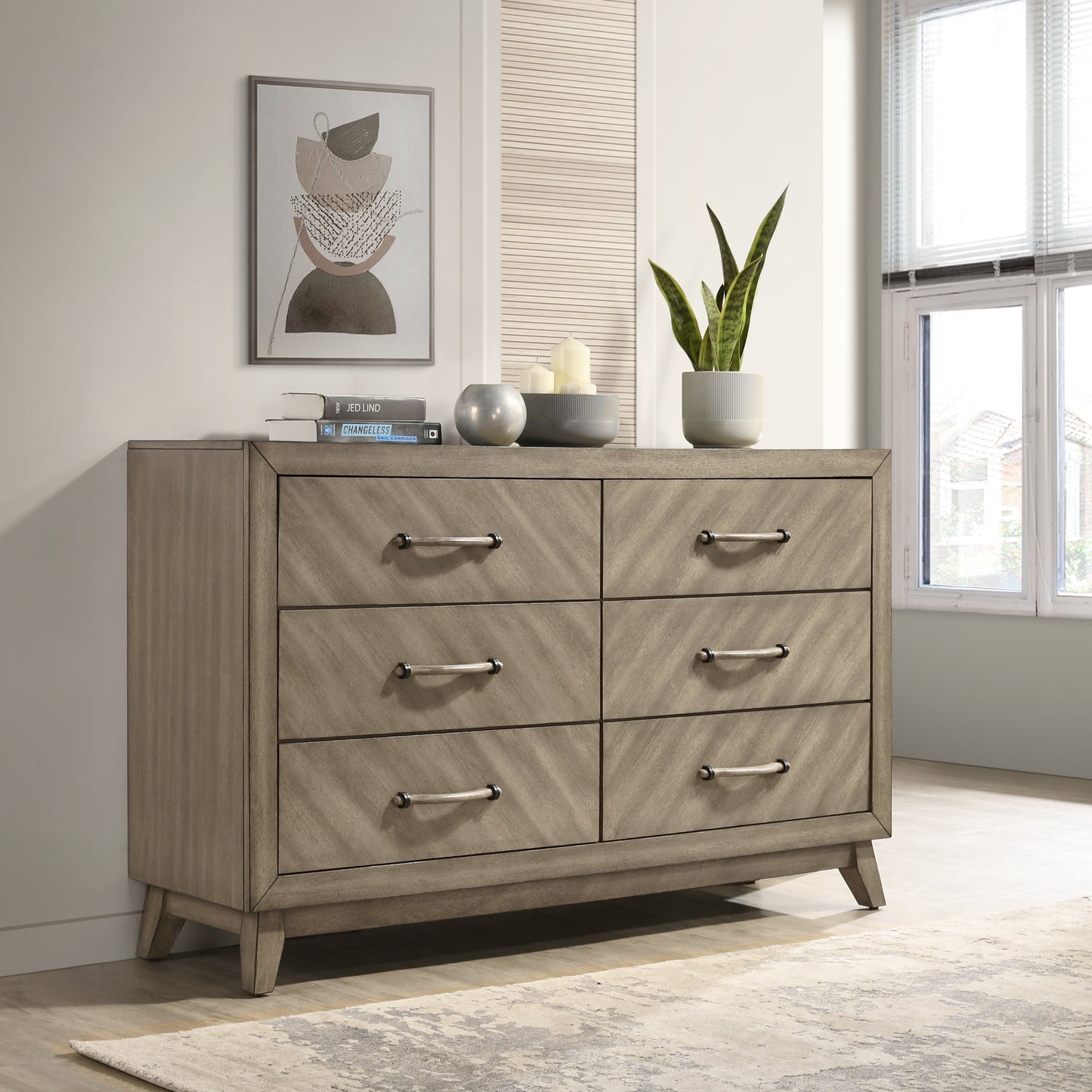 Roundhill Furniture Arena Contemporary 6-Drawer Dresser in Antique Gray