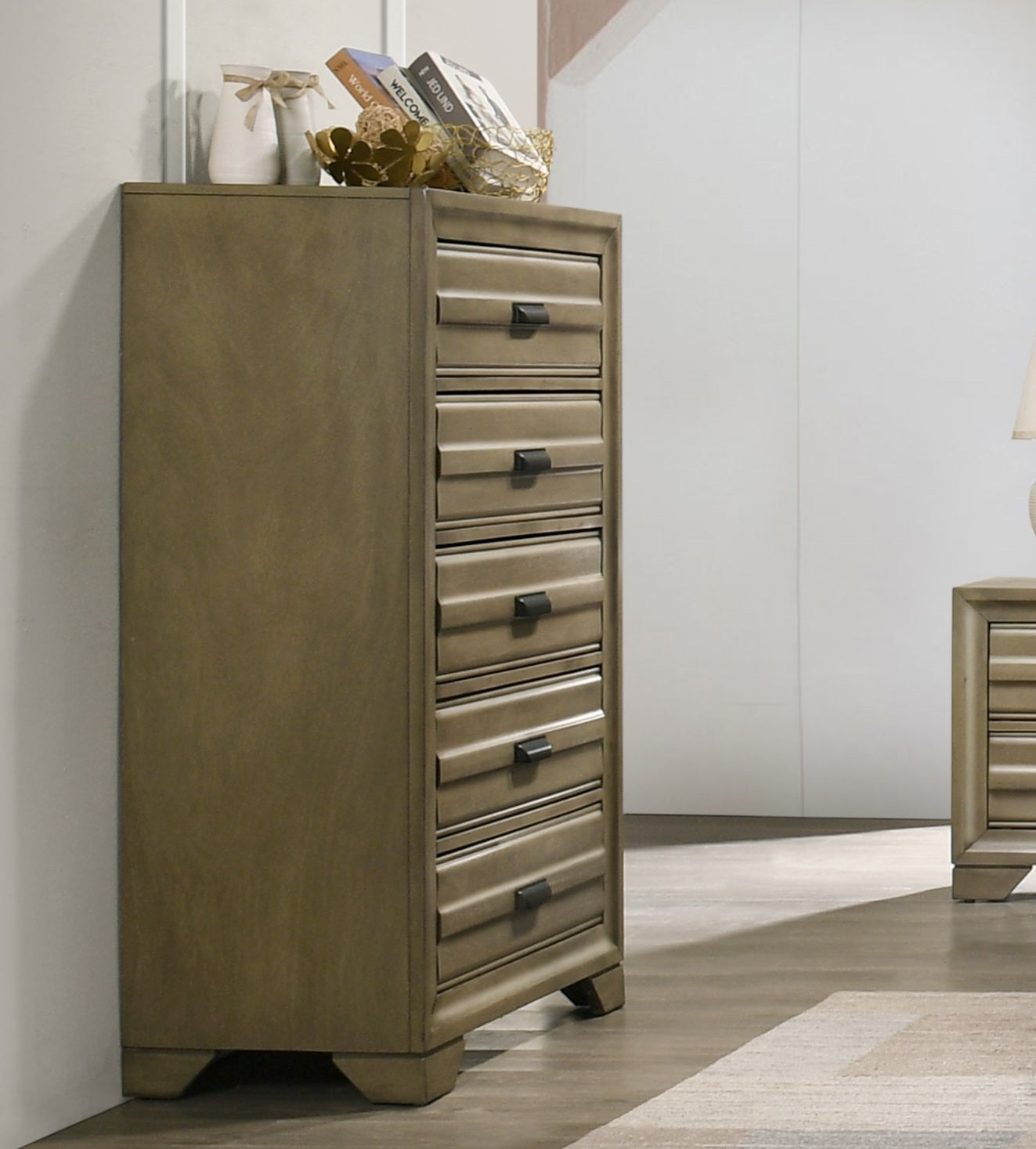 Loiret Light Gray Finish Wood 5-Drawer Chest