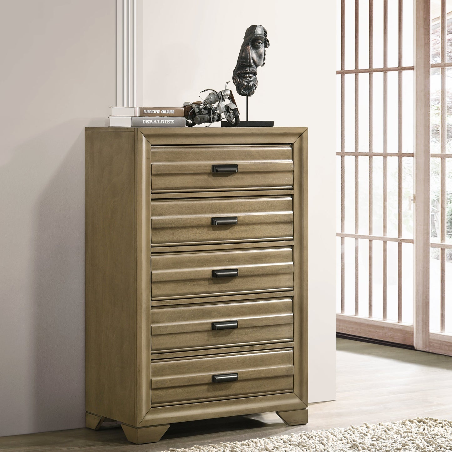 Loiret Light Gray Finish Wood 5-Drawer Chest