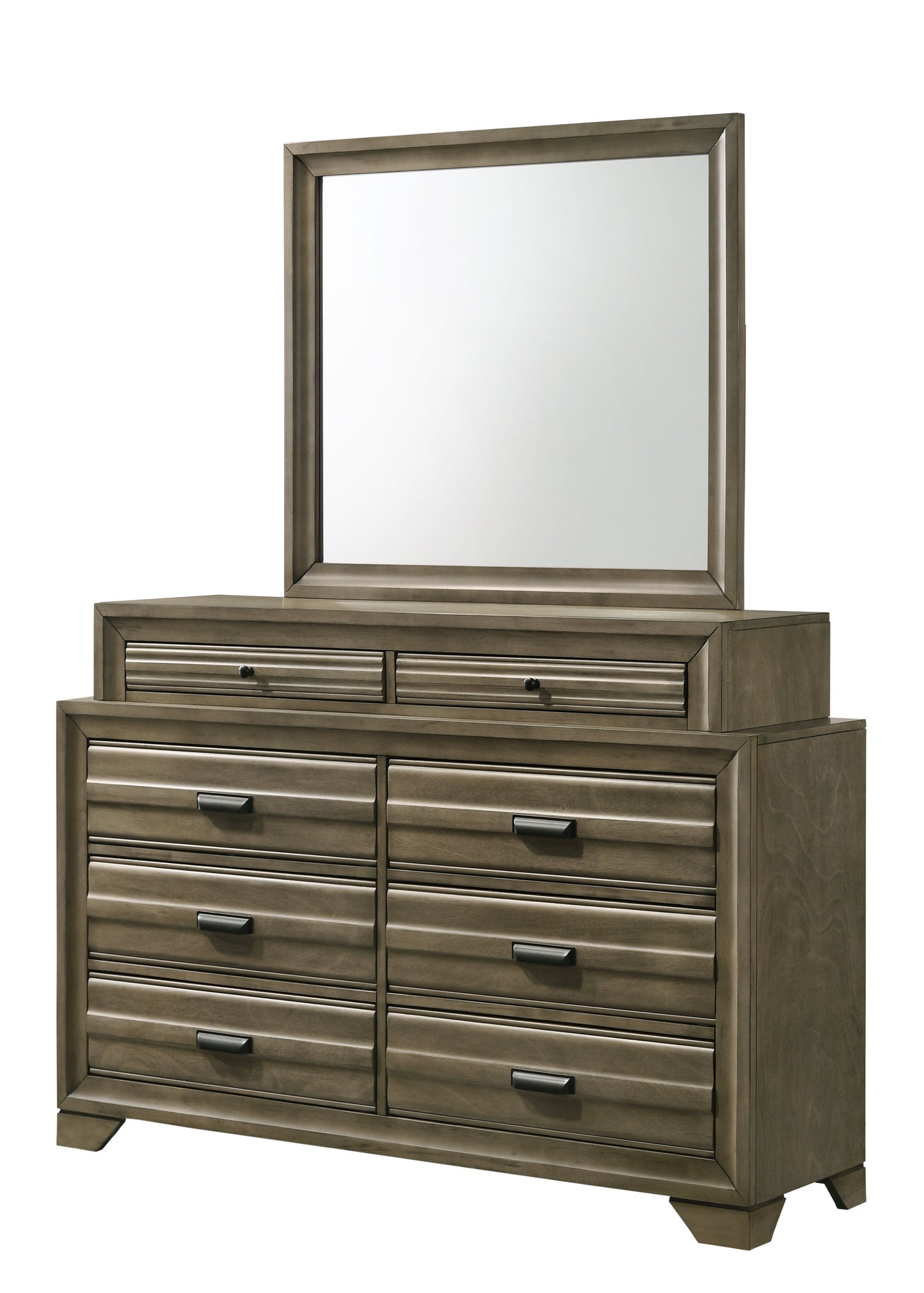 Loiret Light Gray Finish Wood 8-Drawer Dresser with Mirror