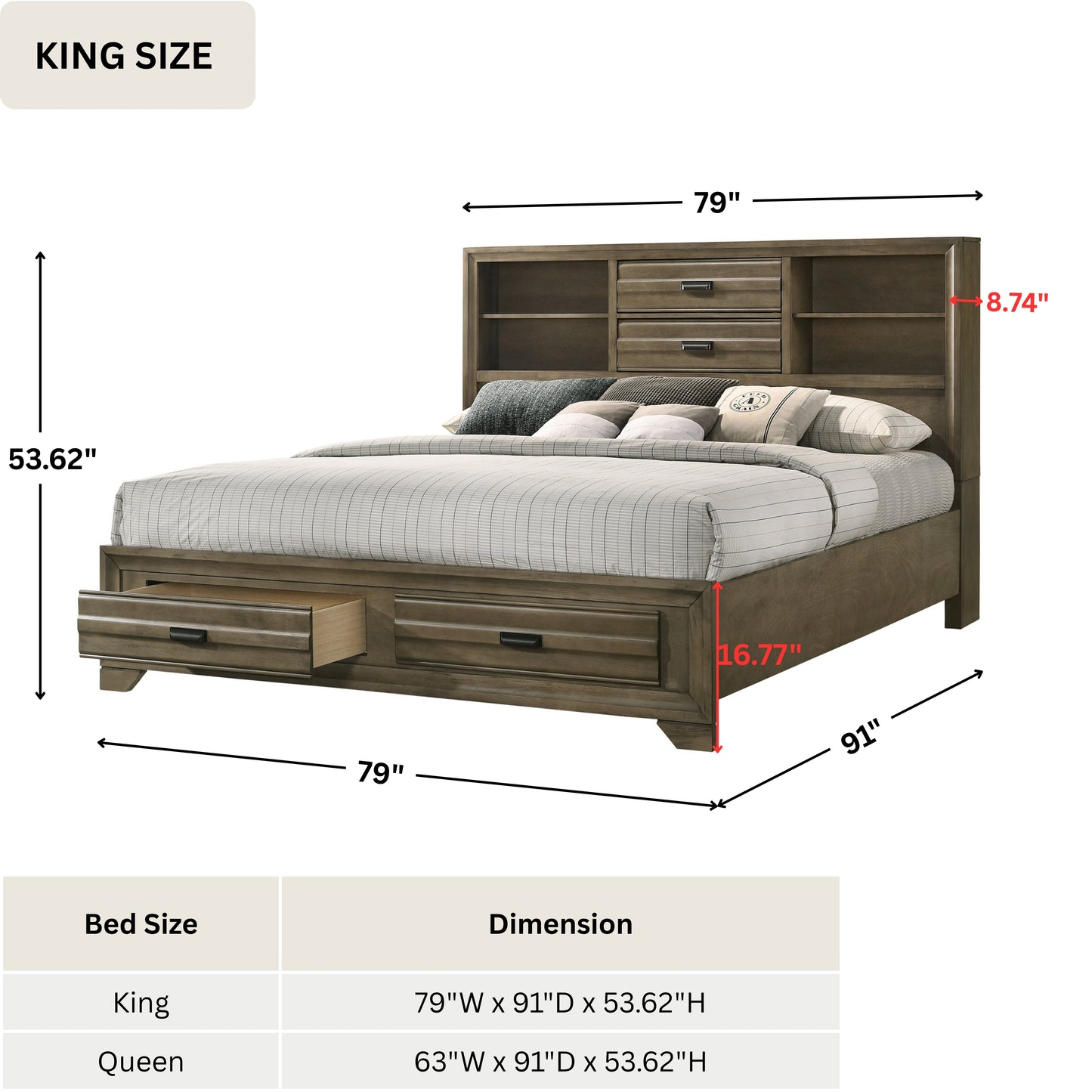 Loiret Light Gray Finish Wood Storage Platform Bed