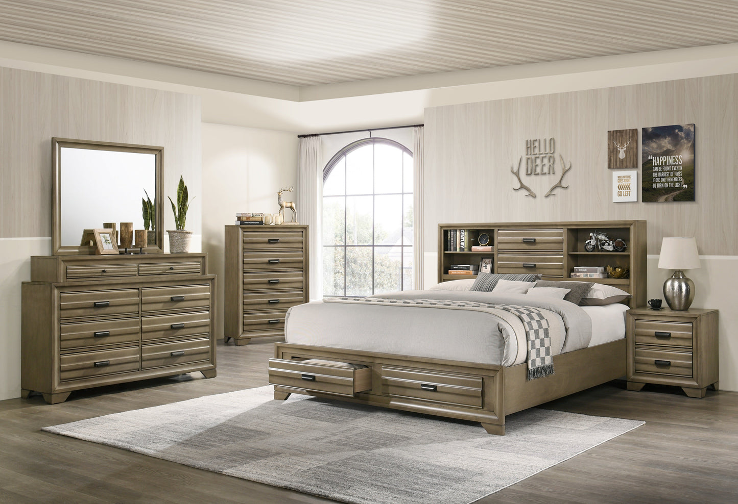 Loiret Light Gray Finish Wood Storage Platform Bedroom Collection