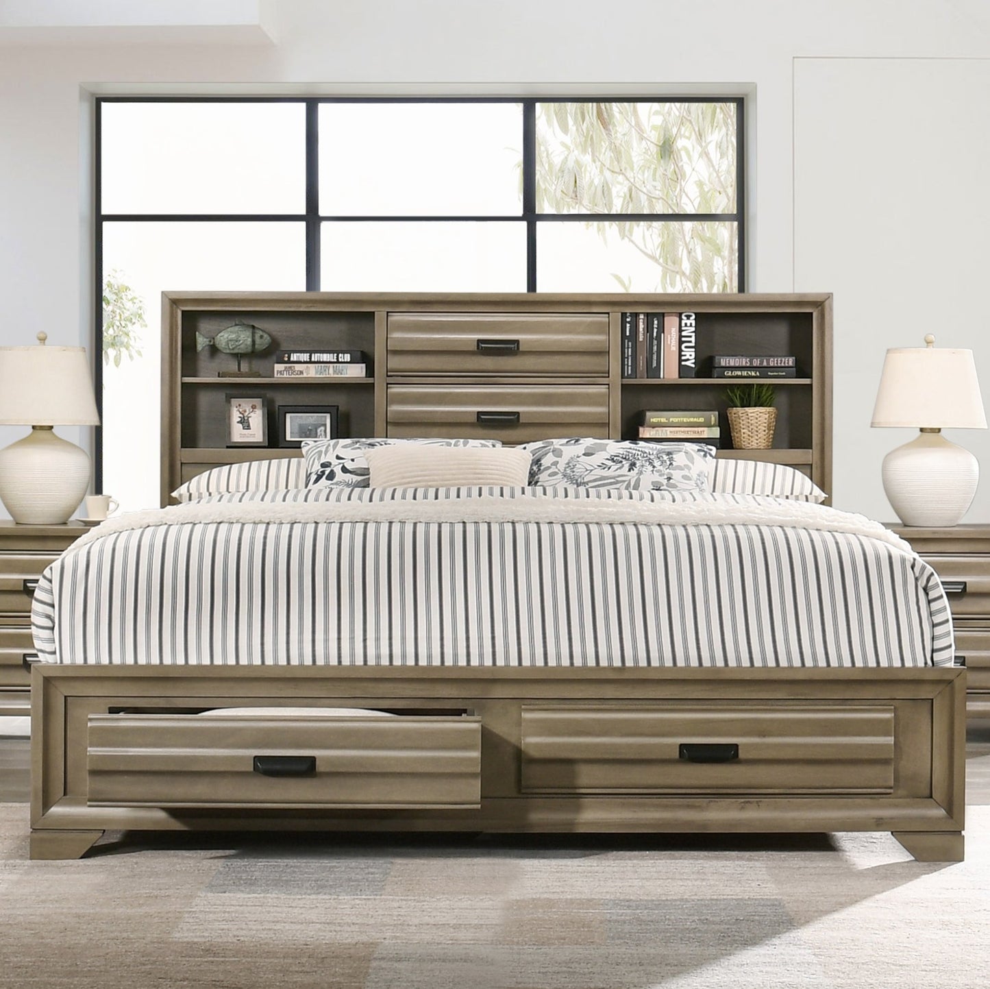 Loiret Light Gray Finish Wood Storage Platform Bedroom Collection