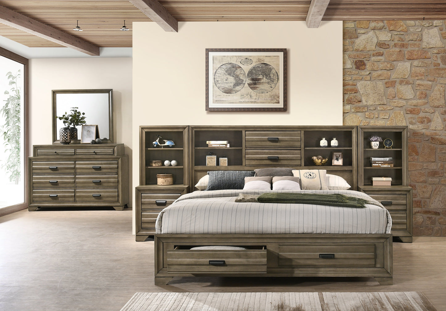 Loiret Light Gray Finish Wood Storage Platform Wallbed Collection