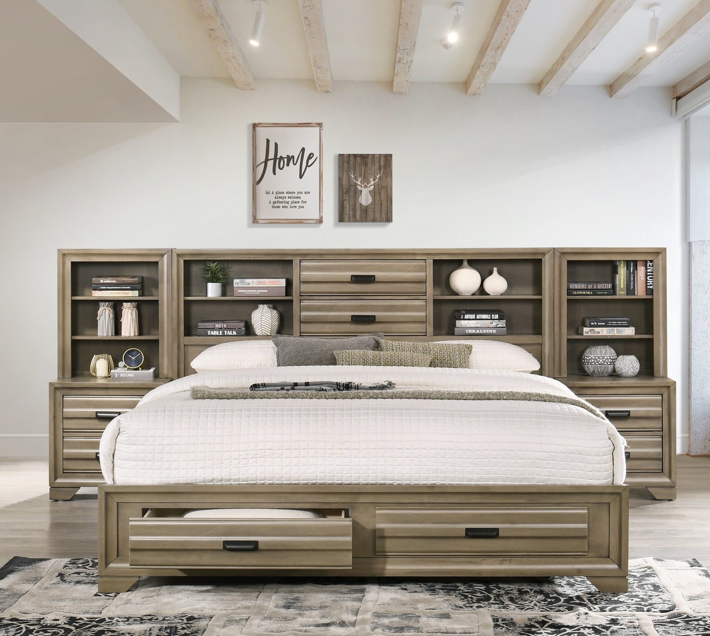 Loiret Light Gray Finish Wood Storage Platform Wallbed Collection