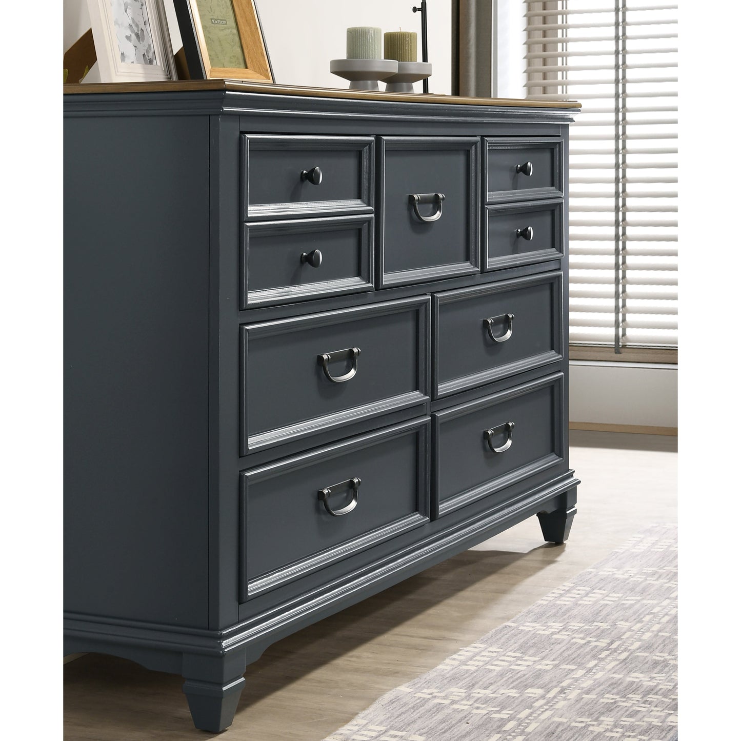 Roundhill Furniture Clelane Wood 7-Drawer Dresser with Mirror