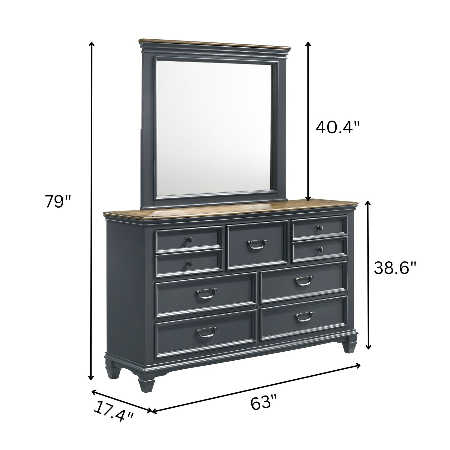 Roundhill Furniture Clelane Wood 7-Drawer Dresser with Mirror