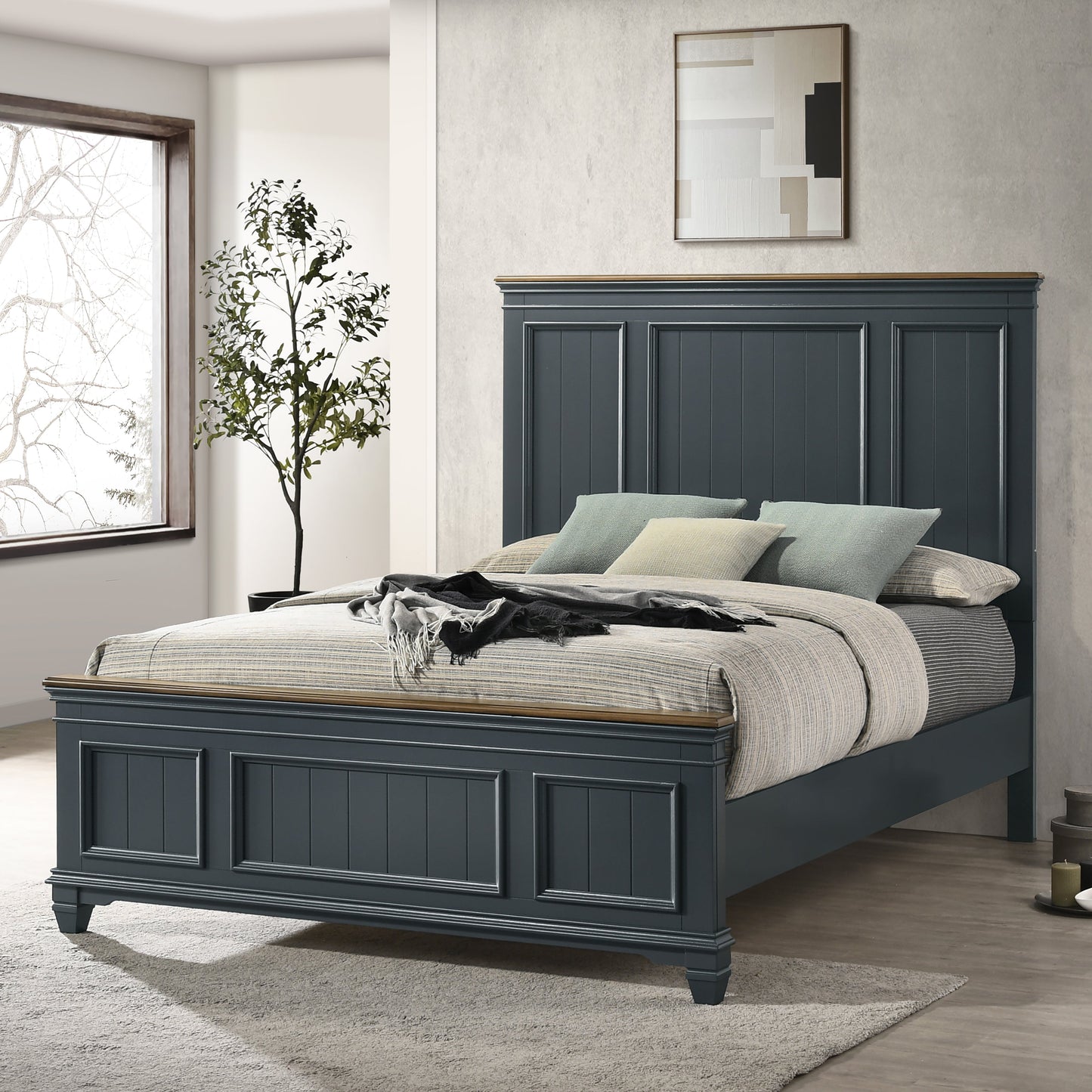 Roundhill Furniture Clelane Shiplap Wood Panel Bed