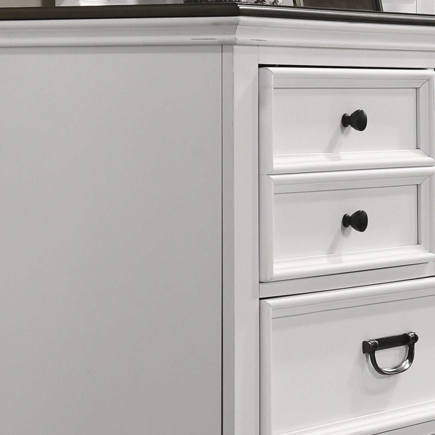 Clelane Wood 5-Drawer Chest, Weathered White and Walnut